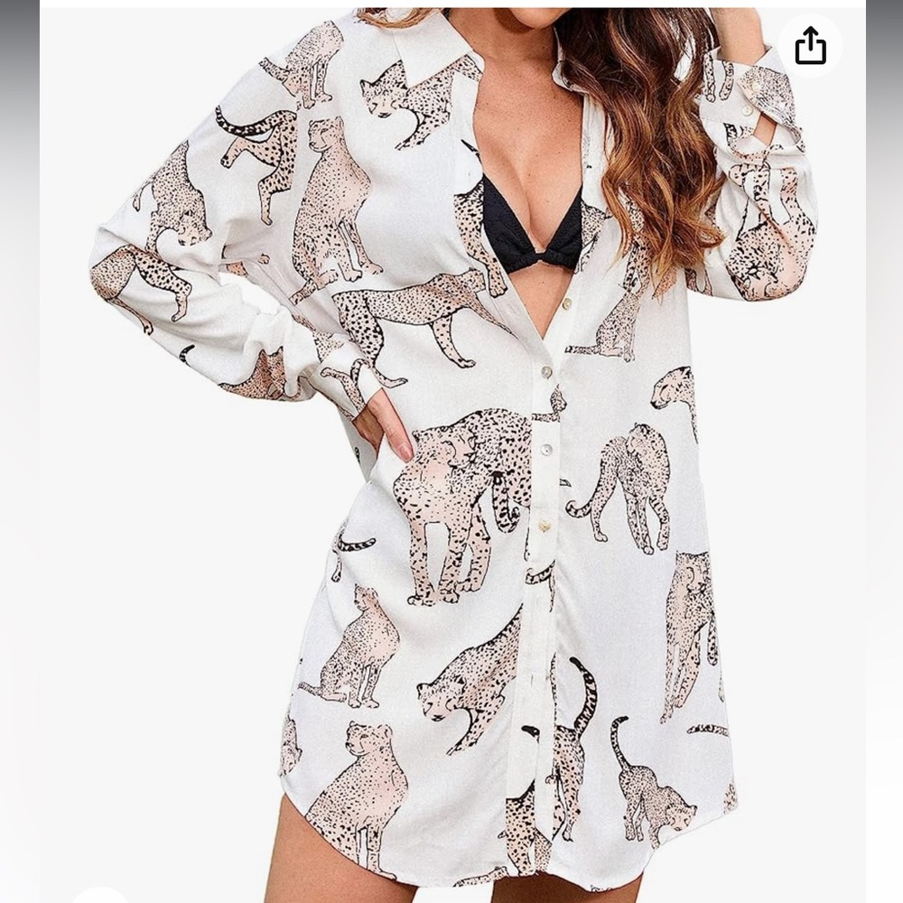 CUPSHE Dress Button Down Shirt Dress Long Sleeve Blouse Top Leopard Print